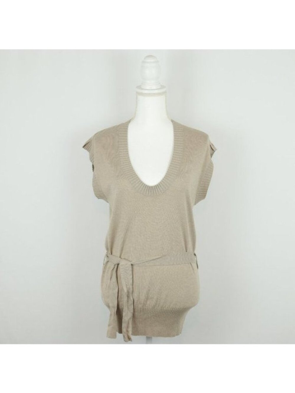 Banana Republic Women's Medium Tan Silk Blend Scoop Neck Belted Sweater